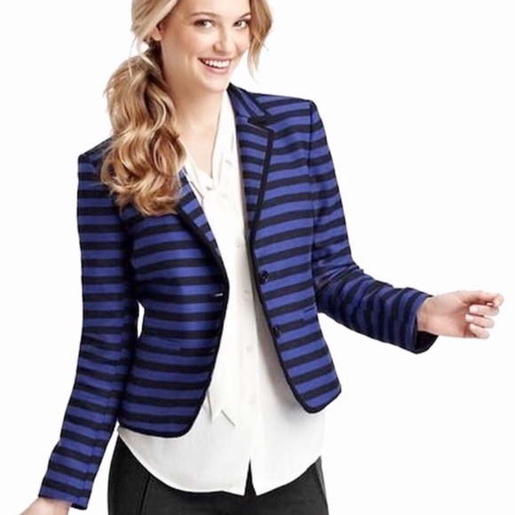 MOVING SALE! LOFT Stripe Blazer w/contrasting lapel & hemline - Picture 1 of 9
